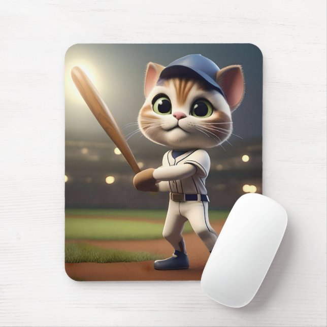 Home Run Hitter: The 3D Baseball Cat Takes a Swing Mouse Pad (With Mouse)