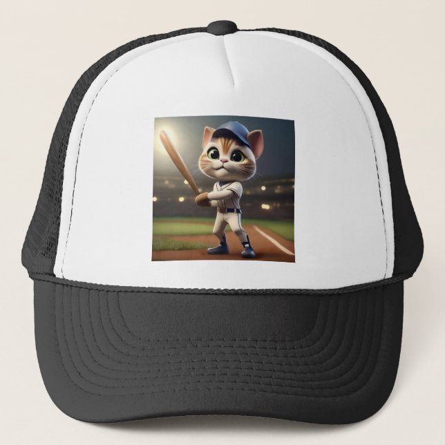 Home Run Hitter: The 3D Baseball Cat Takes a Swing Trucker Hat (Front)