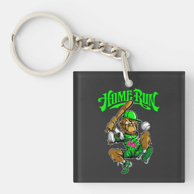 Home Run Monkey Baseball Keychain (Front)