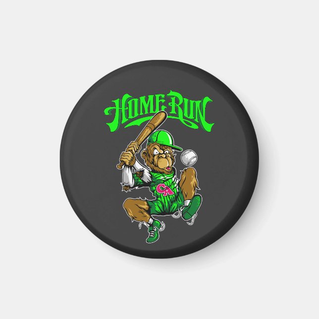 Home Run Monkey Baseball Magnet (Front)