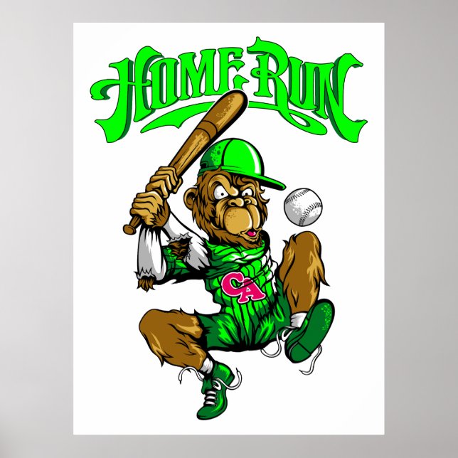 Home Run Monkey Baseball Poster (Front)