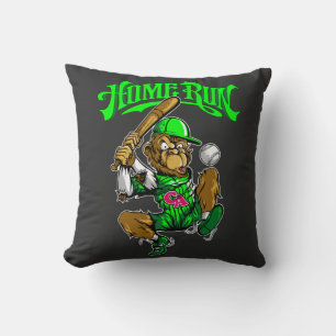 Home Run Monkey Baseball Throw Pillow