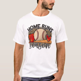 Home Runs Season Baseball Mom Game Day Leopard Mot T-Shirt