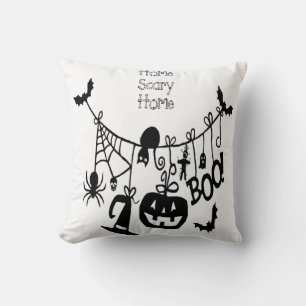 Home Scary Home Bats Pumpkin, Black Cat, Voodoo Throw Pillow