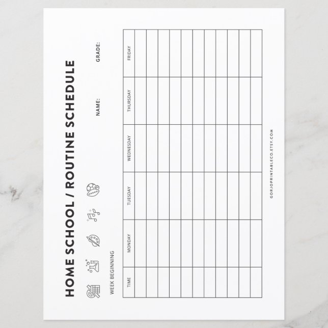 Home School Schedule Kids Routine Organizer (Front)