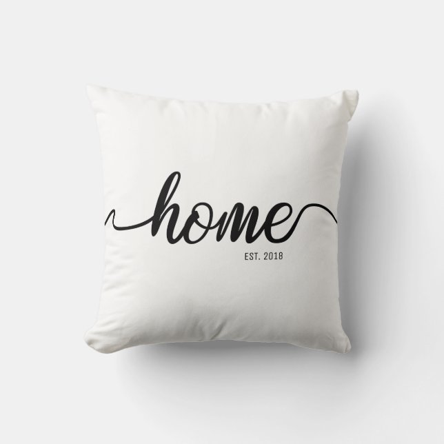 Home Script Long tail font with Established Year Throw Pillow (Front)
