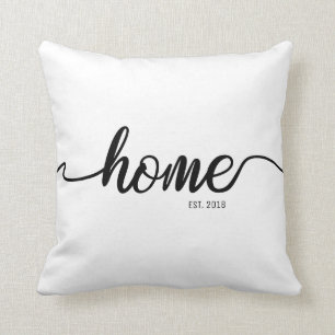 Home Script Long tail font with Established Year Throw Pillow