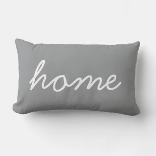 Home Script Modern Typography Neutral Grey Lumbar Pillow