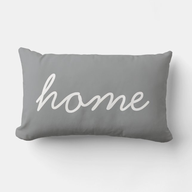 Home Script Modern Typography Neutral Grey Lumbar Pillow (Front)