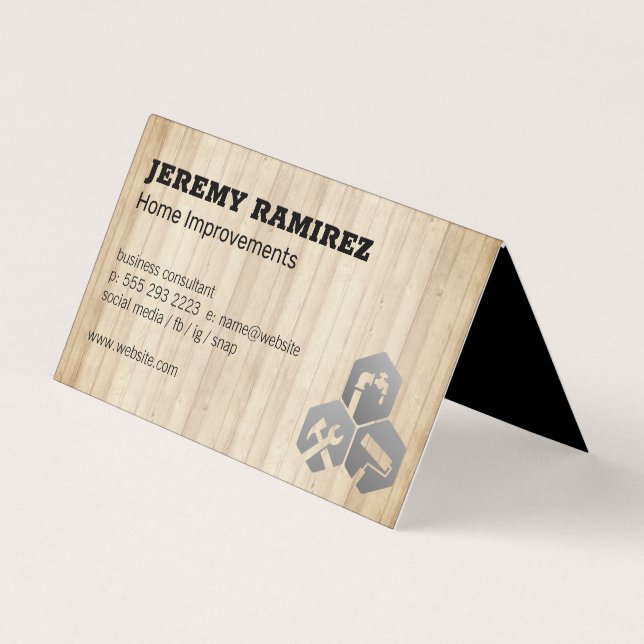 Home Services Icon | Wooden Boards Business Card (Front)