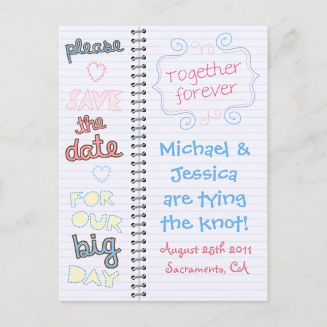 Home Sketch Save the Date Notebook Postcard (Front)