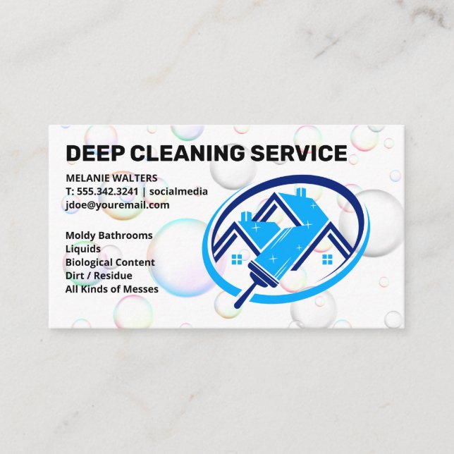 Home Squeegee Clean Logo | Soap Bubbles Business Card (Front)