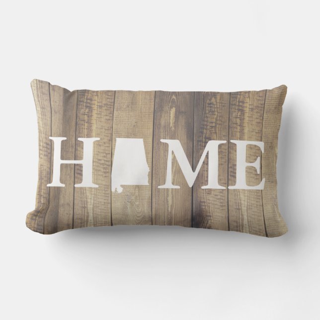 Home State Alabama Rustic Wood Family Name Lumbar Pillow (Front)