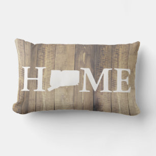 Home State Connecticut Rustic Wood Family Name Lumbar Pillow