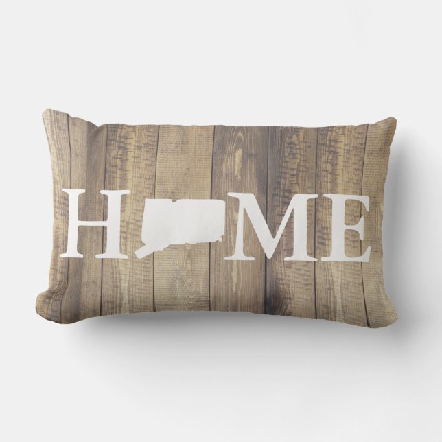Home State Connecticut Rustic Wood Family Name Lumbar Pillow (Front)