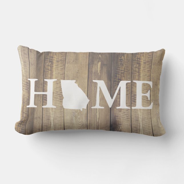 Home State Georgia Rustic Wood Family Name Lumbar Pillow (Front)