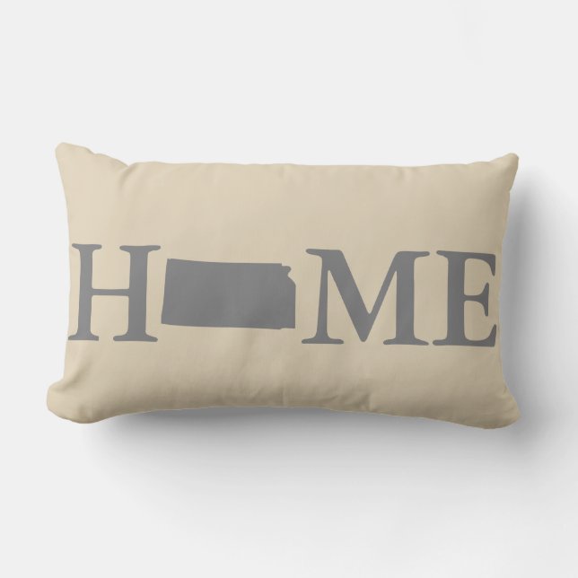 Home State Kansas Grey & Cream Lumbar Pillow (Front)