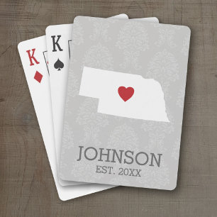 Home State Map Art - Custom Name Nebraska Playing Cards