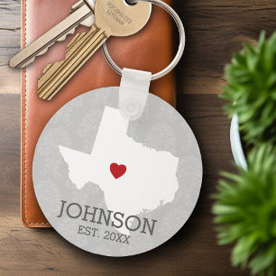 Home State Map Art - Custom Name Texas Keychain