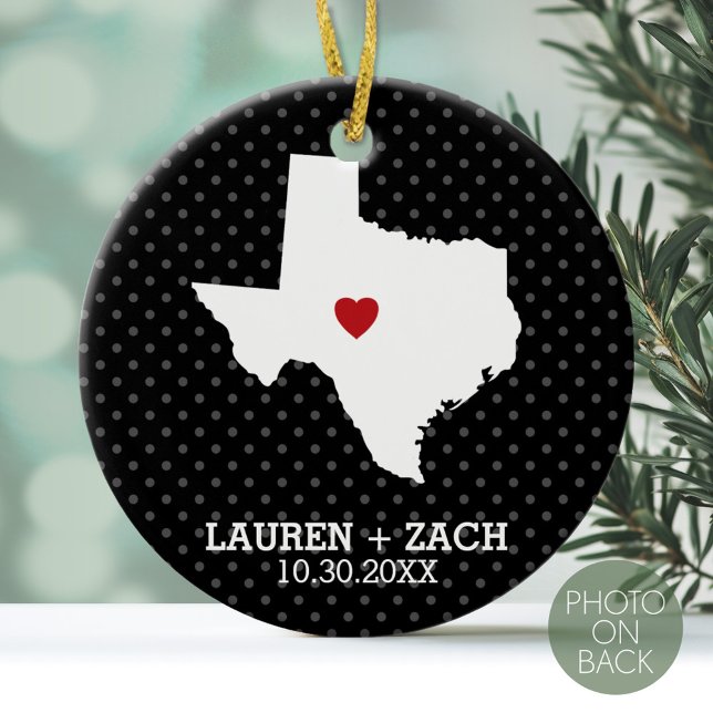 Home State Map Art - Custom Wedding Texas Ceramic Ornament (Personalized Photo Ornament)