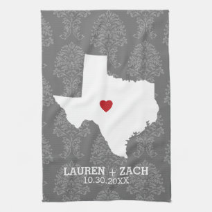 Home State Map Art - Custom Wedding Texas Kitchen Towel