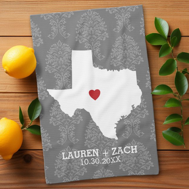 Home State Map Art - Custom Wedding Texas Kitchen Towel (Custom Kitchen Towel)