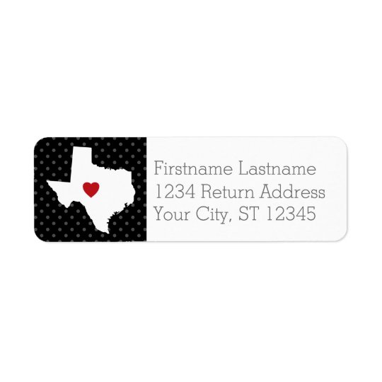 Home State Map Art - Custom Wedding Texas Return Address Label