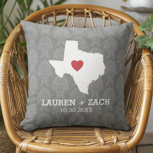 Home State Map Art - Custom Wedding Texas Throw Pillow
