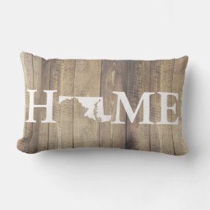 Home State Maryland Rustic Wood Planks Family Name Lumbar Pillow