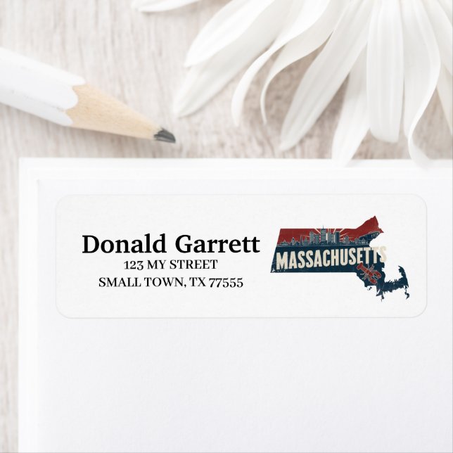Home State Massachusetts Retro Colour Address (Insitu)