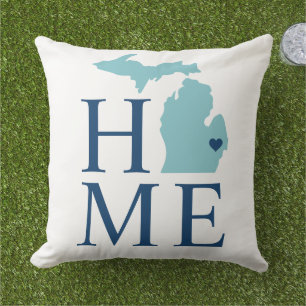Home State of Michigan Aqua City Heart Outdoor Pillow