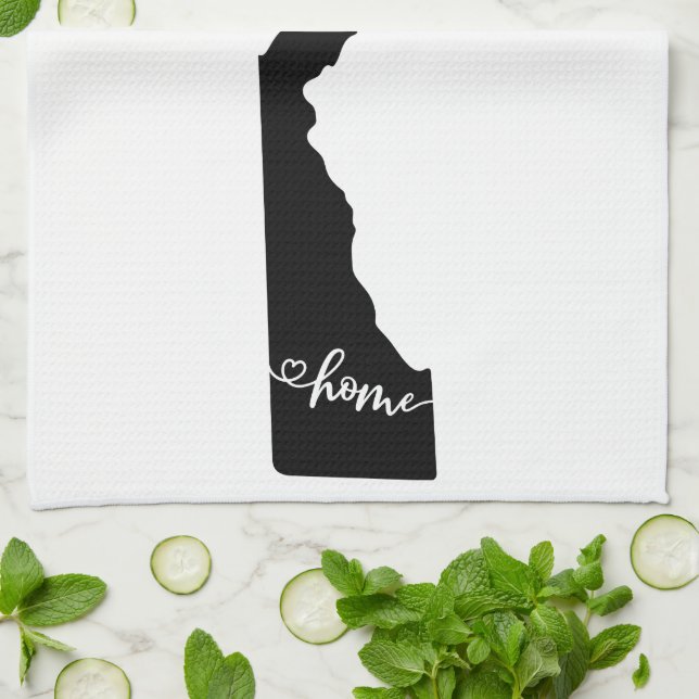 Home State Outline Heart Delaware Kitchen Towel (Folded)