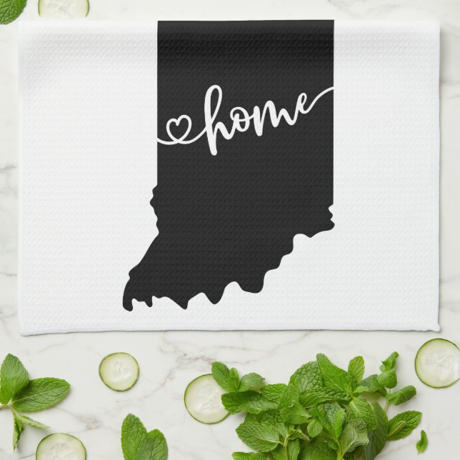 Home State Outline Heart Indiana Kitchen Towel (Folded)