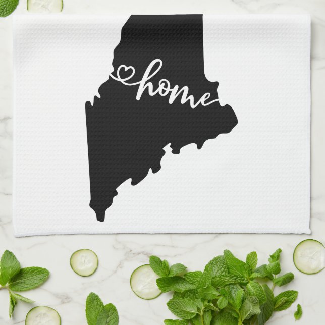 Home State Outline Heart Maine Serviette de cuisin (Plié)