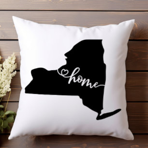 Home State Outline Heart New York Throw Pillow