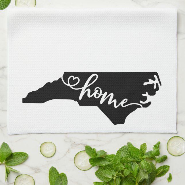 Home State Outline Heart North Carolina Kitchen Towel (Folded)