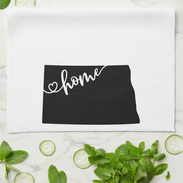 Home State Outline Heart North Dakota Kitchen Towel (Folded)