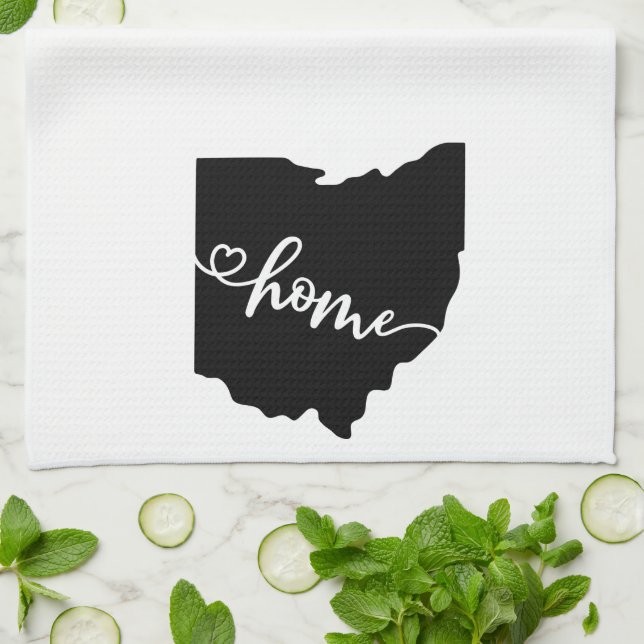 Home State Outline Heart Ohio Kitchen Towel (Folded)