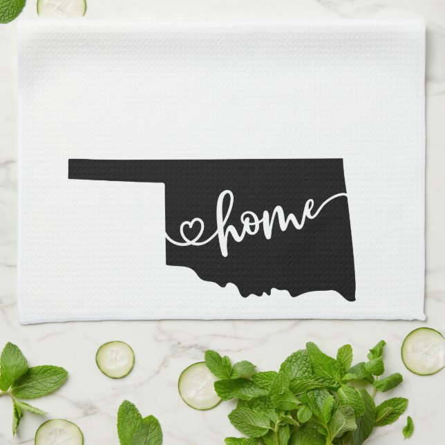 Home State Outline Heart Oklahoma Kitchen Towel (Folded)
