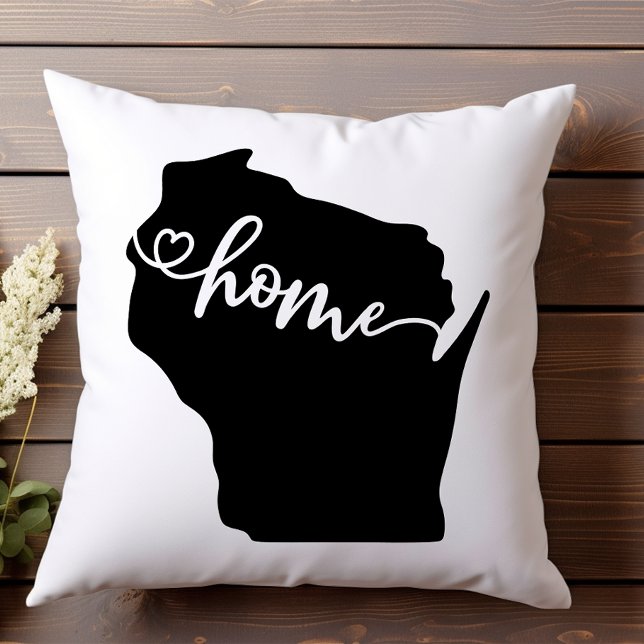 Home State Outline Heart Wisconsin  Throw Pillow (Creator Uploaded)