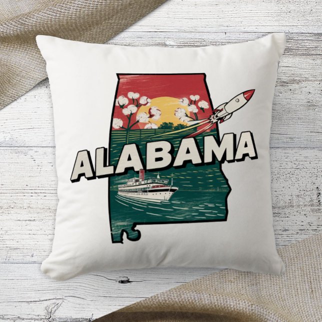 Home State Retro Colour Alabama  Throw Pillow (Creator Uploaded)
