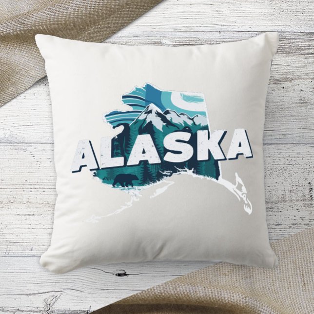 Home State Retro Colour Alaska  Throw Pillow (Creator Uploaded)