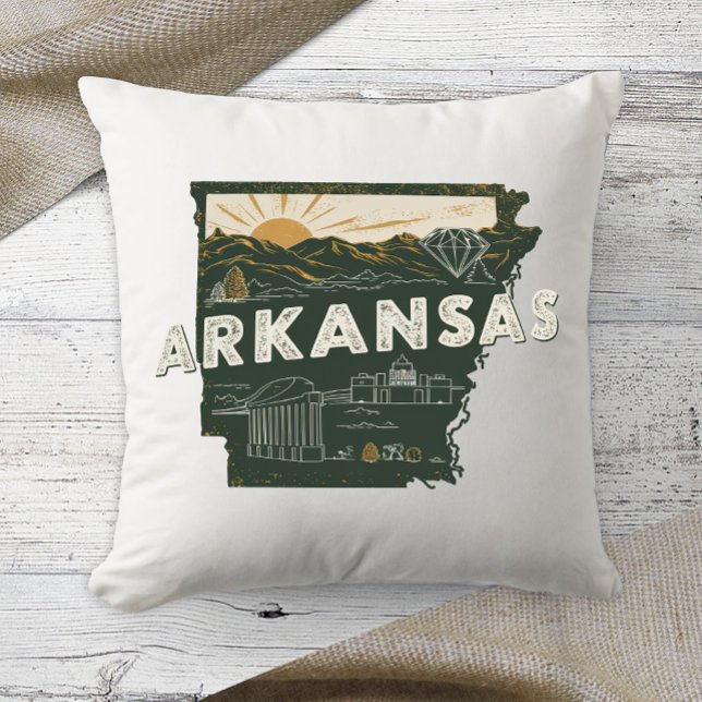 Home State Retro Colour Arkansas  Throw Pillow (Creator Uploaded)