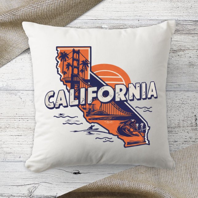 Home State Retro Colour California  Throw Pillow (Creator Uploaded)