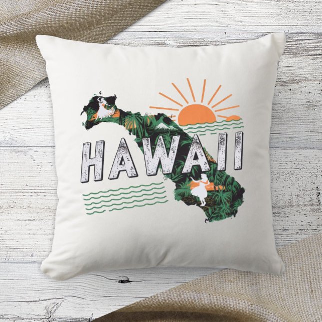 Home State Retro Colour Hawaii  Throw Pillow (Creator Uploaded)