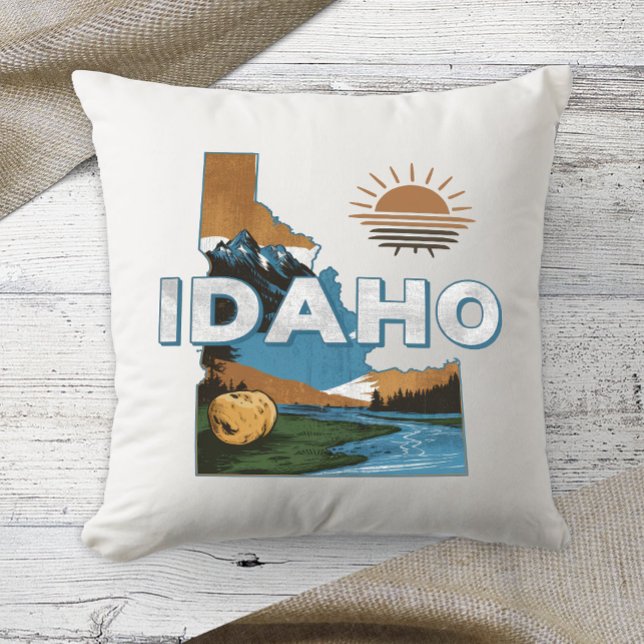 Home State Retro Colour Idaho  Throw Pillow (Creator Uploaded)