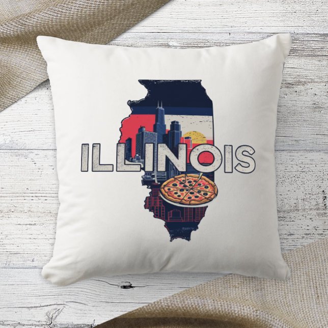 Home State Retro Colour Illinois  Throw Pillow (Creator Uploaded)