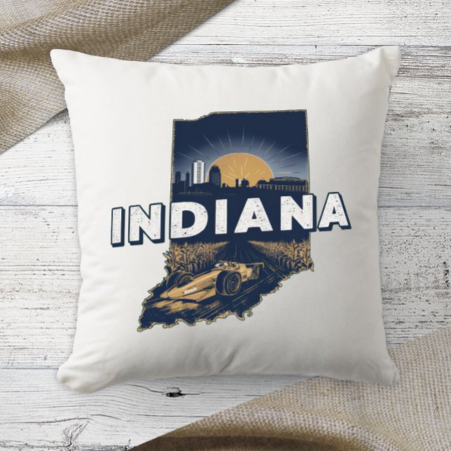 Home State Retro Colour Indiana  Throw Pillow (Creator Uploaded)