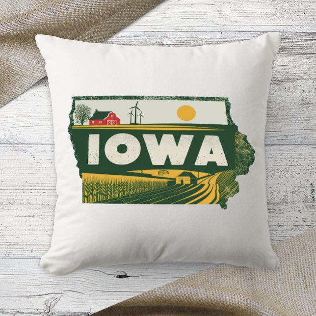 Home State Retro Colour Iowa  Throw Pillow (Creator Uploaded)