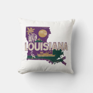 Home State Retro Colour Louisiana  Throw Pillow